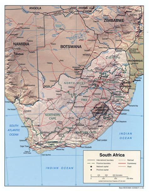 Detailed Political Map Of South Africa With Relief Roads And Major