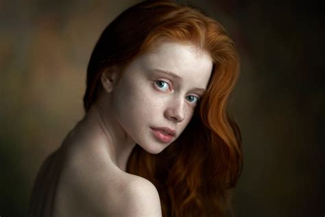 Wallpaper Face Women Redhead Depth Of Field Long Hair Looking At Viewer Green Eyes Pale