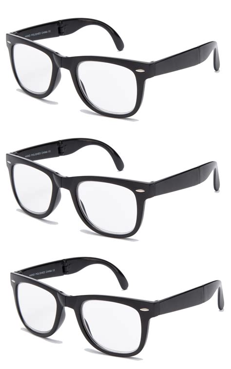 3 Pairs Folding Reading Glasses Comfortable Stylish Simple Readers Rx Magnification All Black