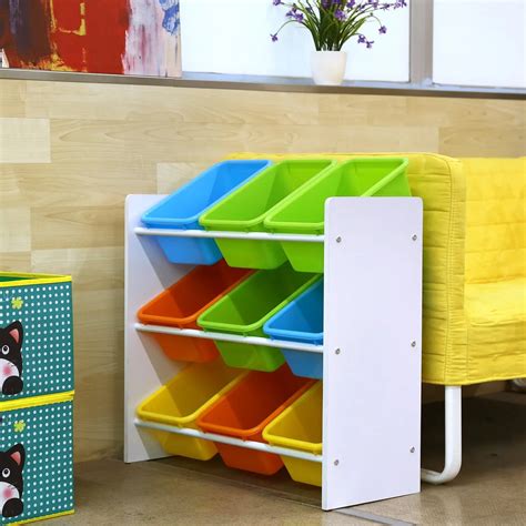 3 Tiers Children Wooden Toy Organizer Shelf With Storage Bins Buy Toy