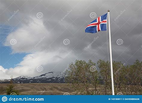 Icelandic Flag Blowing In The Wind On A Stormy Day Stock Image Image