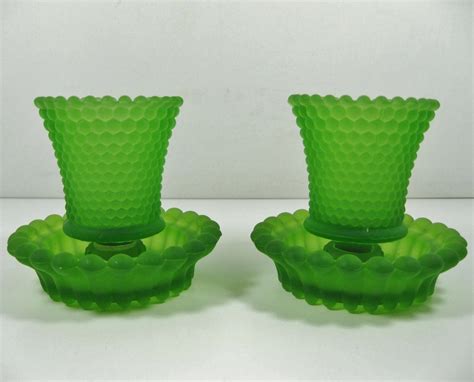 spring green votive candle holders green hobnail glass