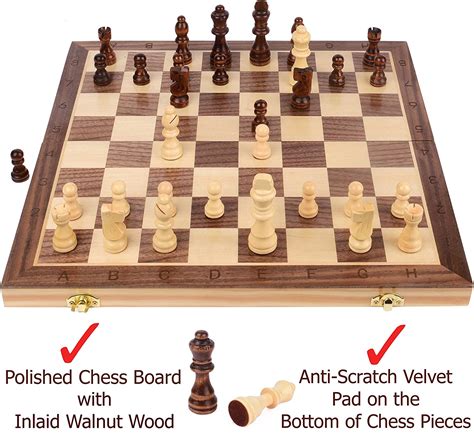 Handmade Wood Magnetic Chess Board Set With Extra 2 Queens Interior