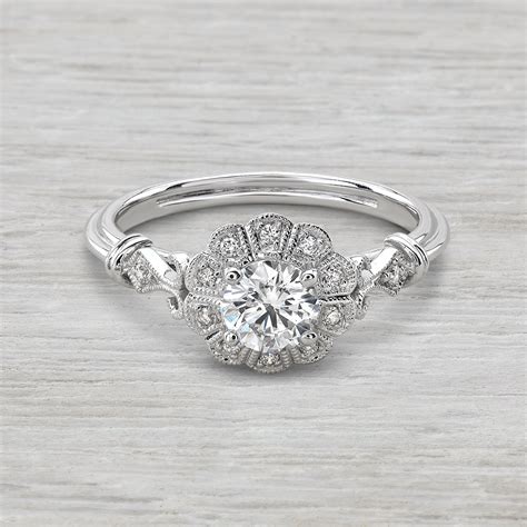 Dahlia Vintage Inspired Flower Design Engagement Ring