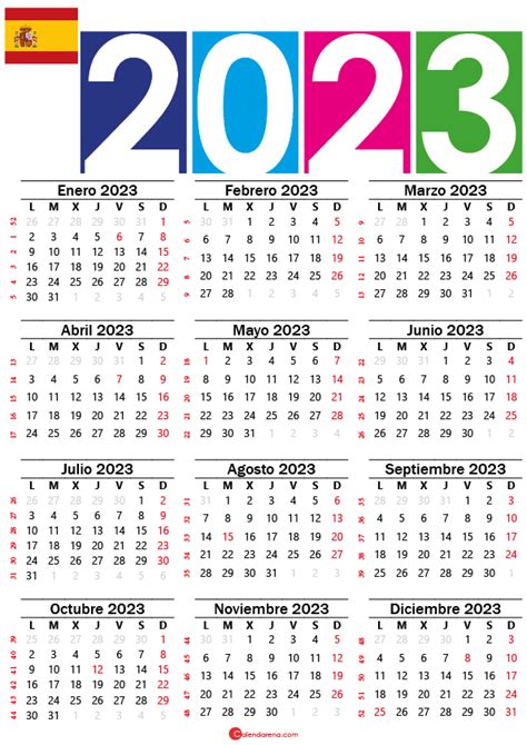 Calendario 2023 Anual Con Festivos Nacionales Reverasite