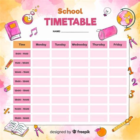 A Timetable With School Items On It And The Wordsschool Timetablein Pink