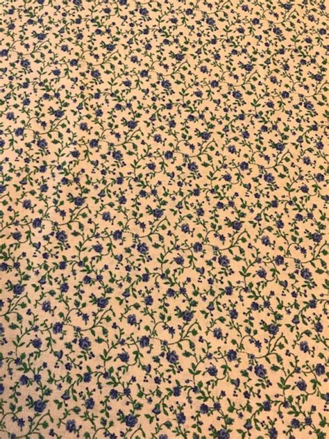 Fabric By The Yard Calico Blue Vintage Look New And On Etsy