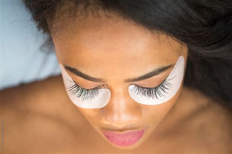 Closeup Of An African American Woman With Eyelash Extensions By