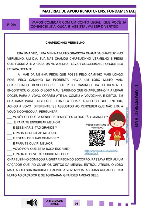 Atividade Chapeuzinho Vermelho 2 Ano