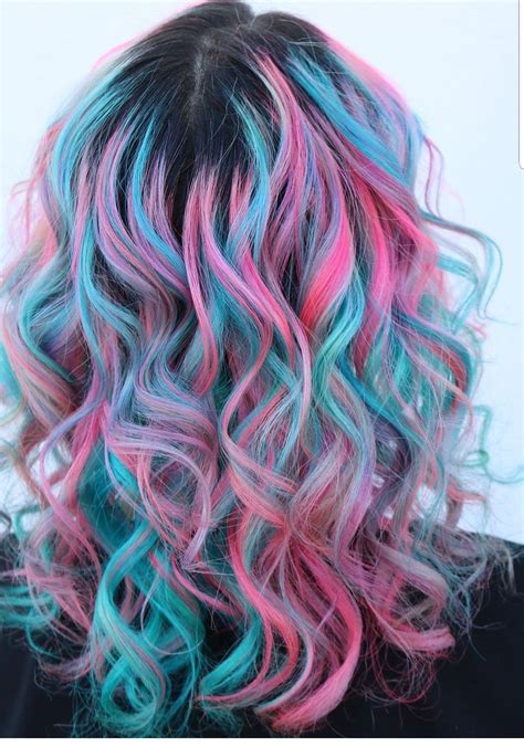 love this pink and blue hair the curls really make the color pop hairstyles pinkhair