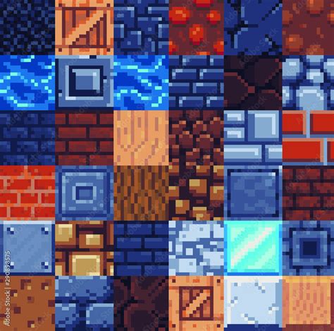Textures Tile Seamless Pattern Mega Set For Pixel Art Style Game Ground Or Stone Wood Glass