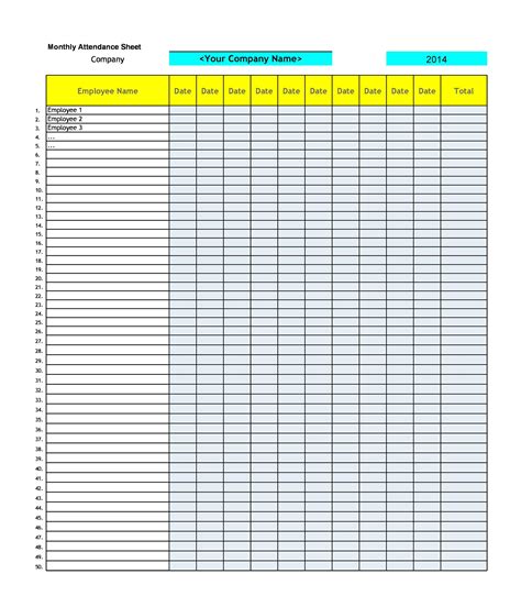 Attendance Sheet Excel Template