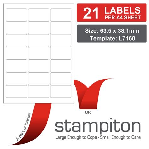 The material is both laser and inkjet printer compatible. Stampiton Address Labels, 21 Per sheet