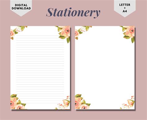 Flower Printable Stationerywriting Paperdigital Etsy