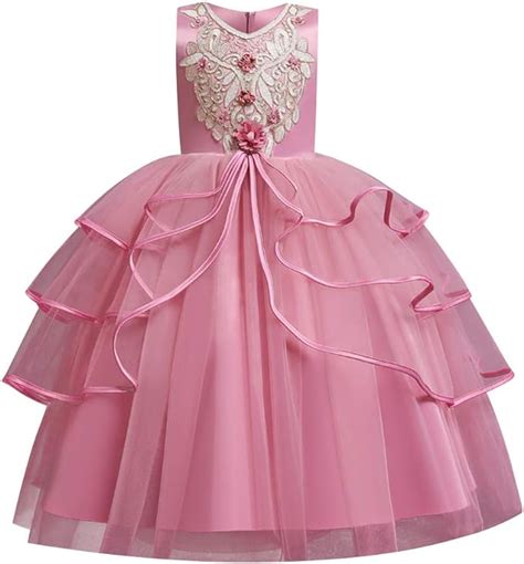 flower girls wedding bridesmaid dress embroidery lace beaded princess puffy tulle long party