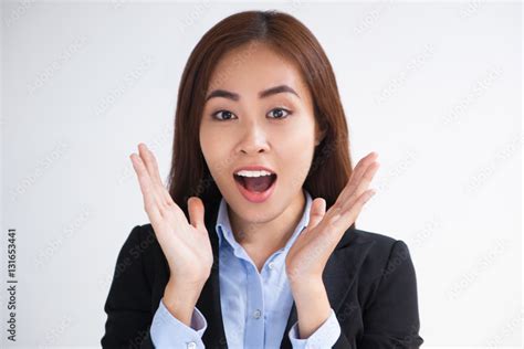 Surprised Asian Woman With Open Mouth Stock Photo Adobe Stock