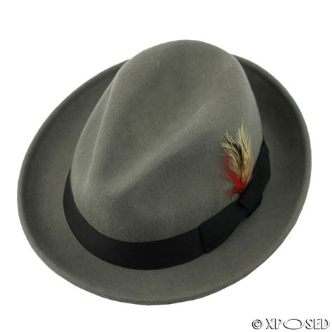 Unisex Men Women 100 Felt Wool Crushable Fedora Brim Feather Hat Size