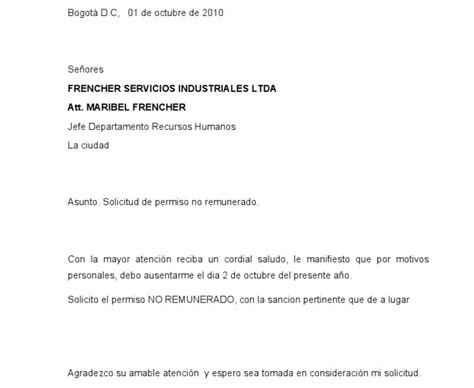 Formato Carta Permiso No Remunerado Colombia Modelo De Informe My Xxx