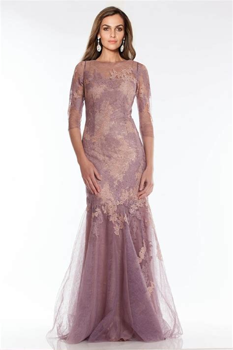 Mauve 34 Sleeve Lace And Tulle Gown Teri Jon Elegant Wedding Dress