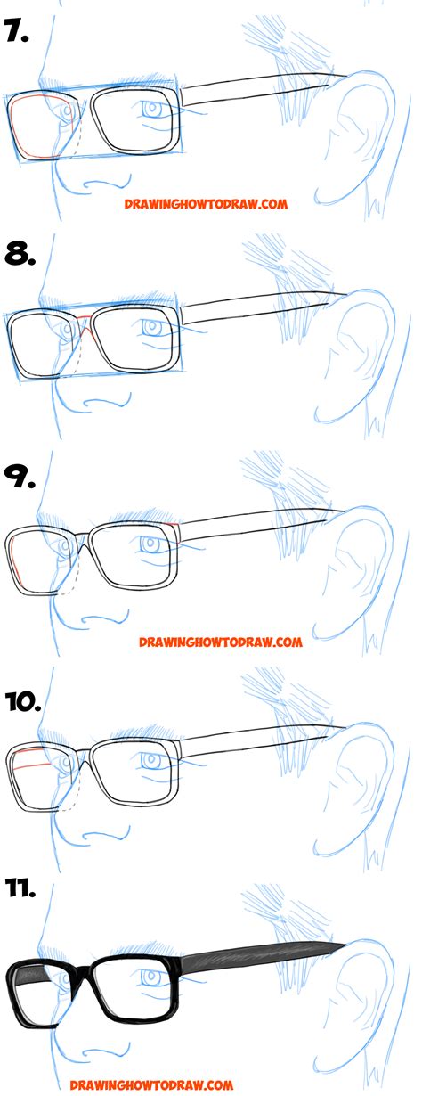 How To Draw Glasses On A Person S Face From All Angles Side Profile Front And Side Views