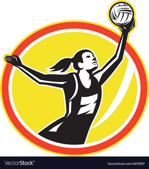 Netball Player Catching Ball Retro Royalty Free Vector Image