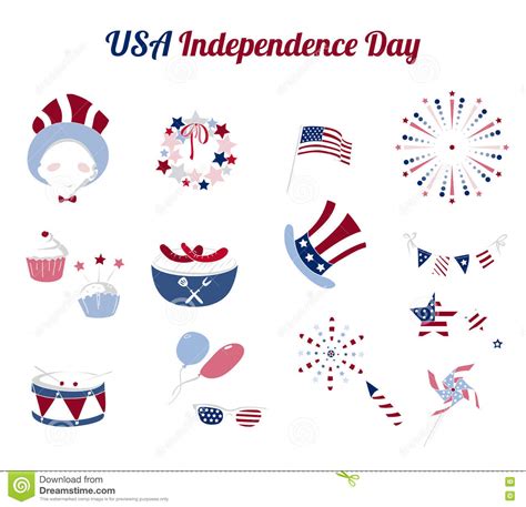 Set Of Flat Icons For Usa Independence Day Stock Vector Illustration