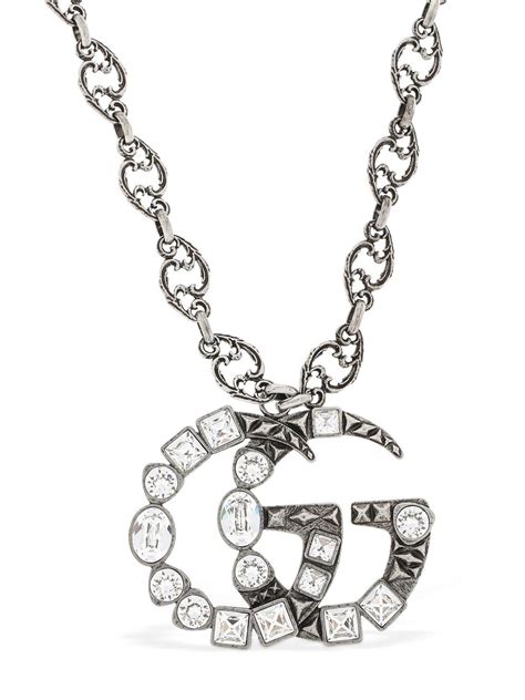 Lyst Gucci Gg Marmont Crystal Necklace In Metallic