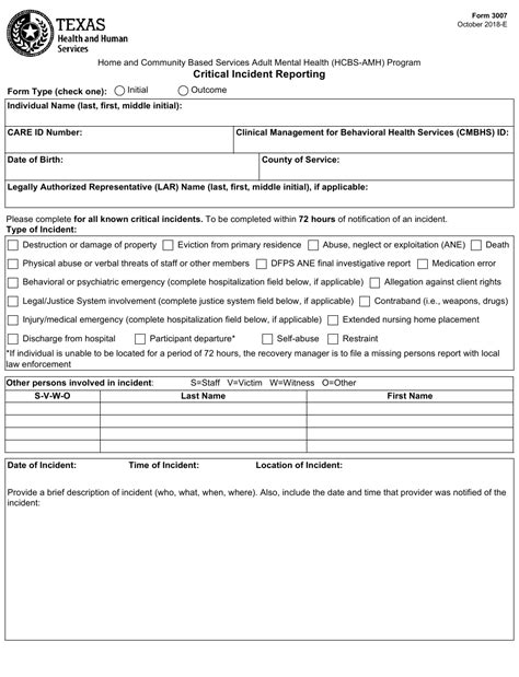Form 3007 Download Fillable Pdf Or Fill Online Critical Incident