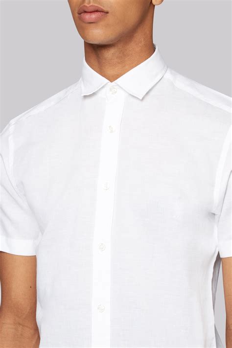 Moss 1851 Slim Fit White Linen Short Sleeve Casual Shirt