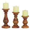 Litton Lane Brown Mango Wood Turned Style Pillar Candle Holder Set Of