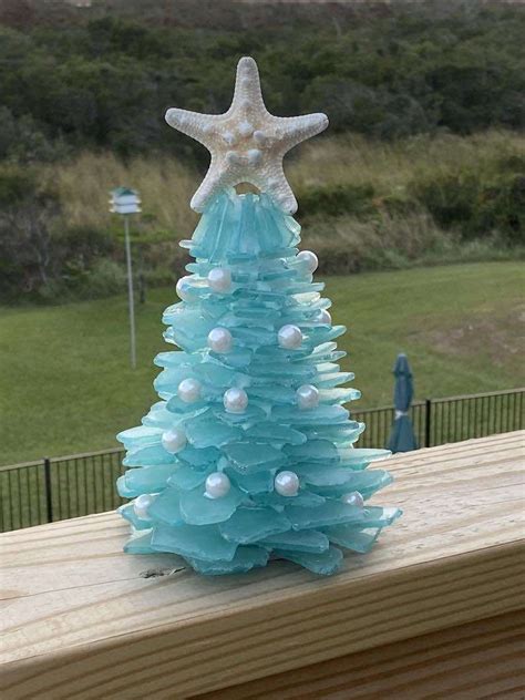 Sea Glass Christmas Tree 10 5” They Light Up Now With Thick And Wavy Sea Foam And Frosted
