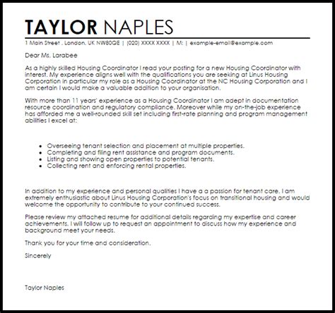 Request for houdsing stiphen template. Housing Coordinator Cover Letter Sample | Cover Letter ...