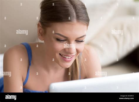 Smiling Beautiful Teen Girl Using Laptop At Home Happy Teenager