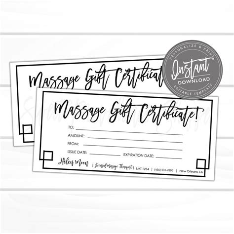 Editable Gift Certificate Massage Printable Gift Card Spa Etsy
