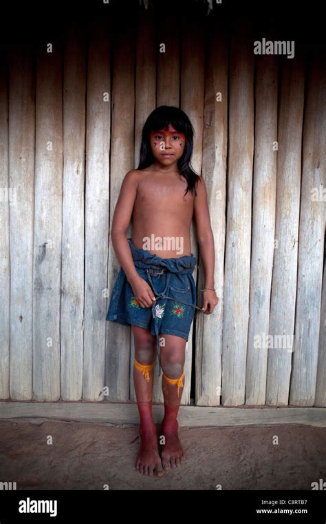 Xingu Indians In The Amazone Brazil Stock Photo Alamy