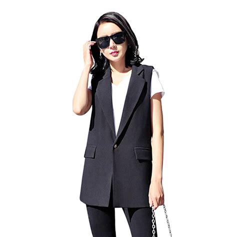 Buy Elegant Fashion Long Womens Vest Black Sleeveless