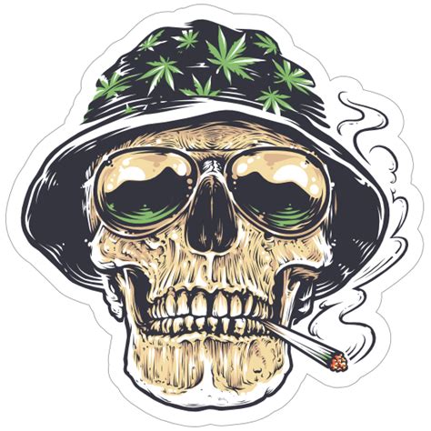Weed Smoking Skull In Hat Sticker