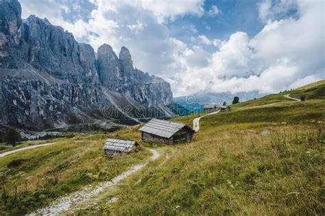 Hiking Trail Along Passo Sella Group Mountains In Dolomites South
