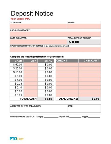 Deposit Notice Form Excel Excel Budget