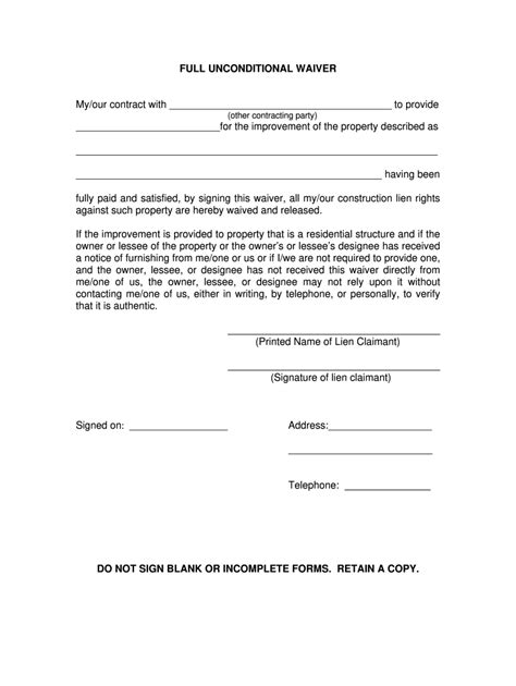 Unconditional Lien Waiver Template Fill Out Sign Online DocHub