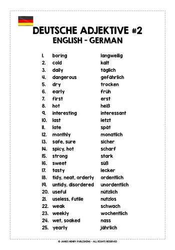 German Adjectives List 2 Teaching Resources