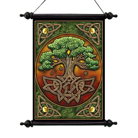 Celtic Roots Legendary Tree Of Life Magical Scroll Tapestry W Rods