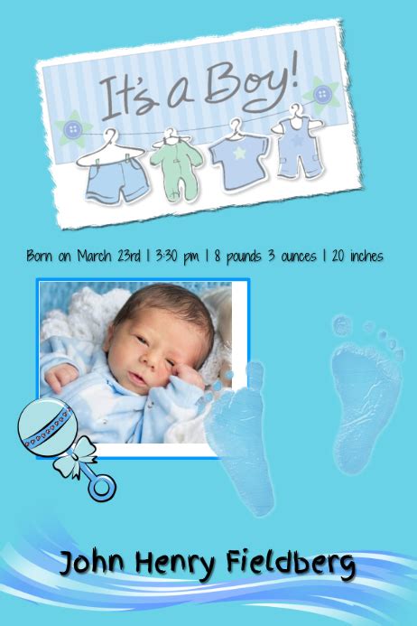 Baby Boy Announcement Template Postermywall