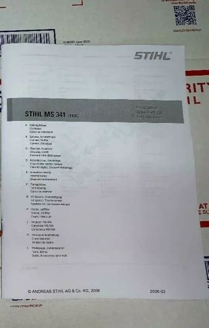 Ms 341 Ms341 Stihl Chainsaw Illustrated Parts List Diagram Manual New
