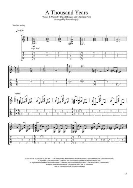 A Thousand Years Fingerstyle Guitar Free Music Sheet