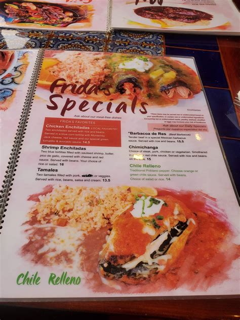 Menu at FRIDA AUTHENTIC MEXICAN FOOD restaurant, Glenwood Springs