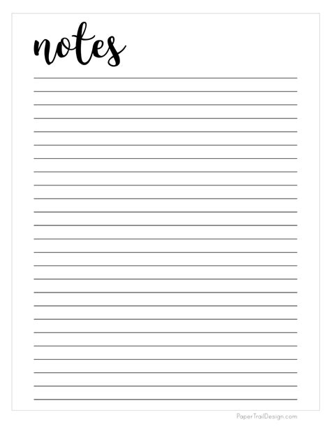 Free Printable Notes Template Paper Trail Design Fillable Form