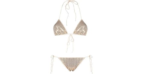 Oséree Synthetic Sequin Embellished Bikini Set In Gold Metallic Lyst Uk