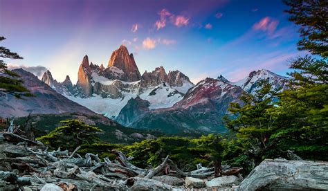 Sunset View Of Fitz Roy Mountain In Patagonia