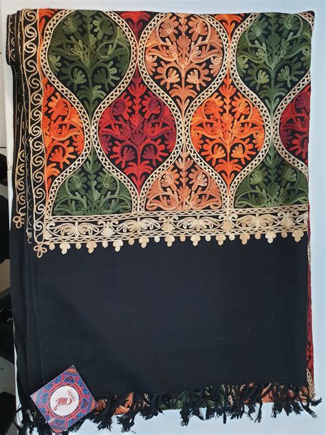 Black And Red Embroidered Shawl Ladies Wool Pashmina Indian Shawls